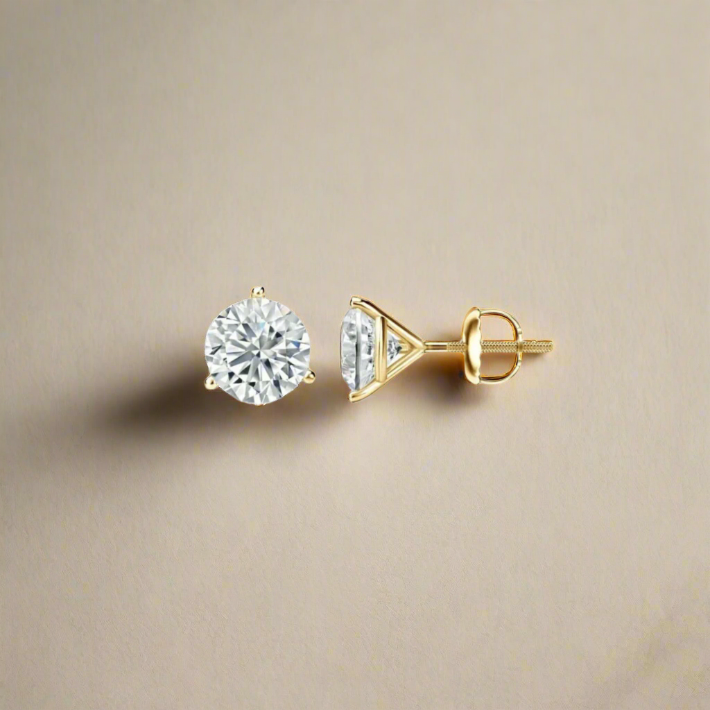 14K Solid Gold 3 Prong Martini Screwback Studs GRA Certified