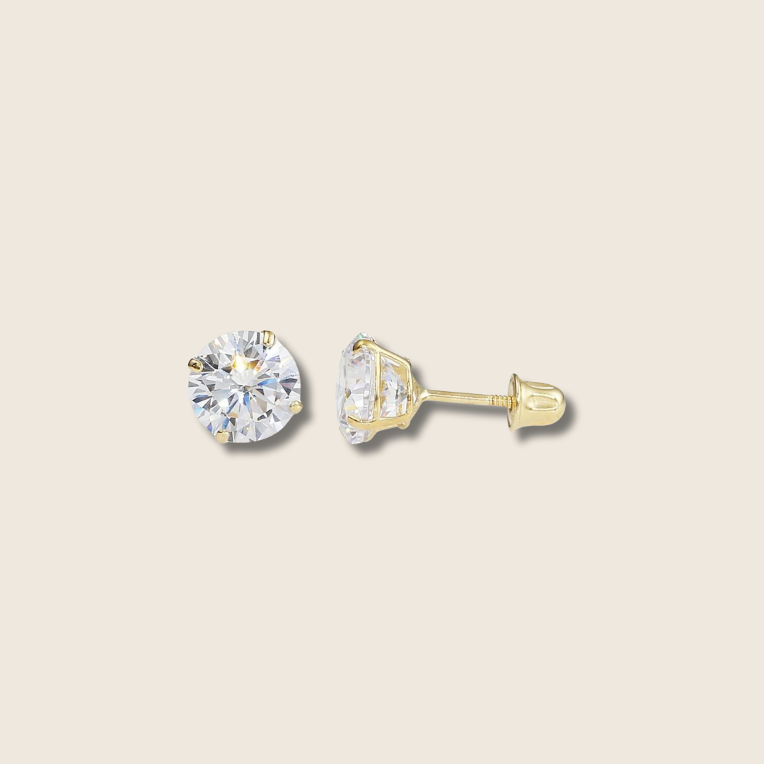 14K Solid Gold Screwback Round Moissanite Studs GRA Certified