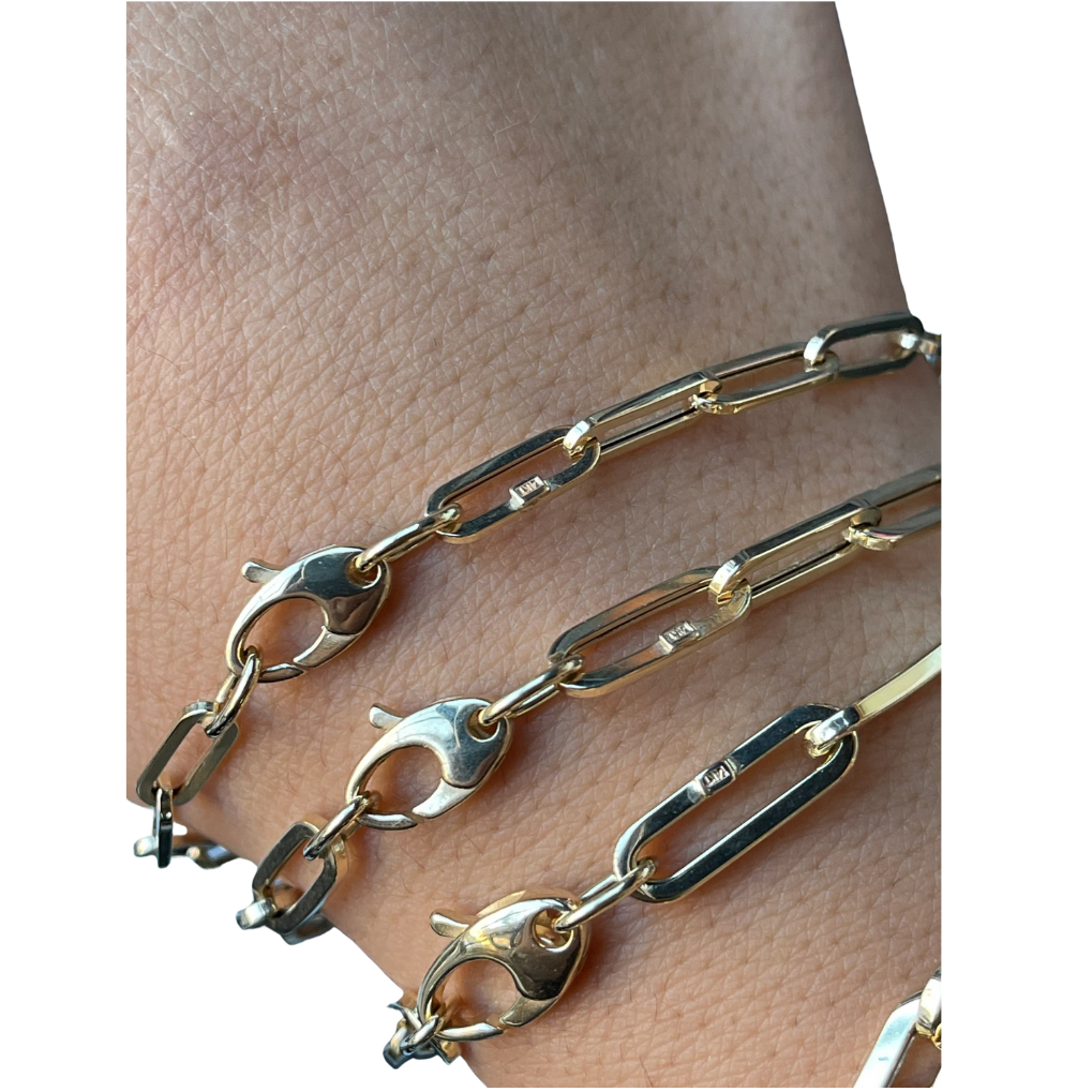 14K Gold Paperclip Bracelets | Unisex Paperclip Bracelets | 14K Gold Elongated Paperclip Bracelet |