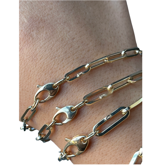 14K Gold Paperclip Bracelets | Unisex Paperclip Bracelets | 14K Gold Elongated Paperclip Bracelet |