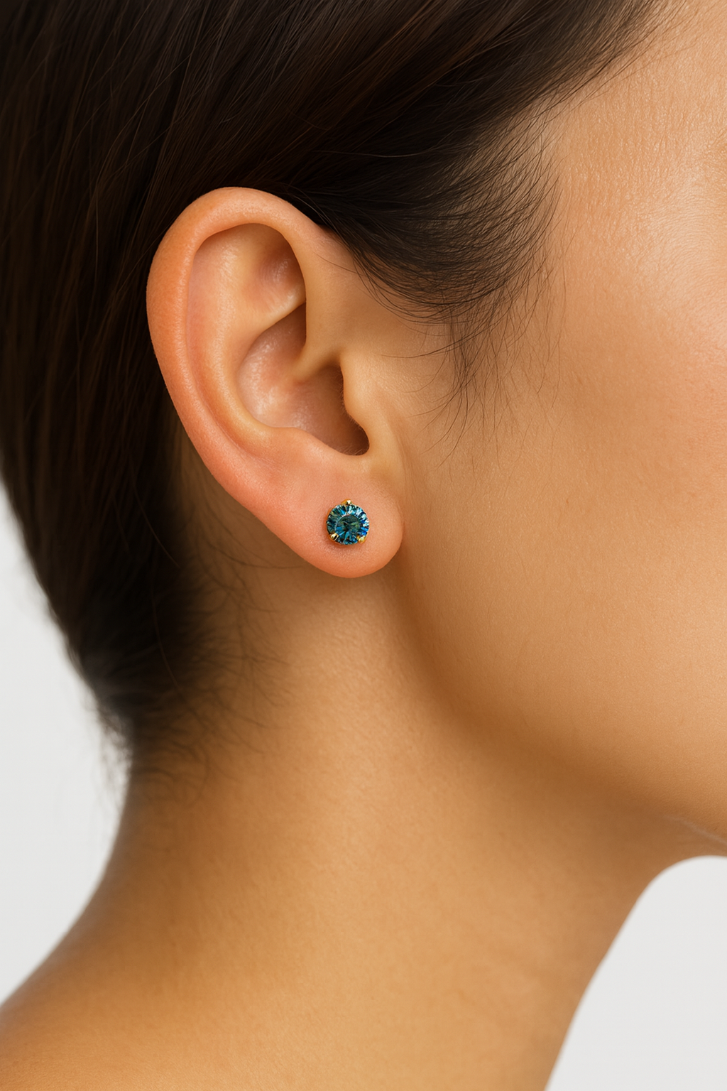 14K Solid Gold Martini 3 Prong Ocean Blue Moissanite Screwback Studs GRA Certified D Color VVS1 Round | Sold As Pair