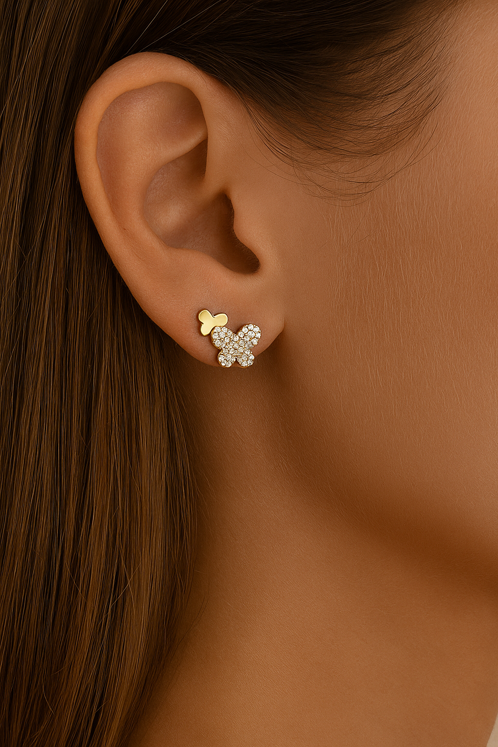 14K Double Butterfly Diamond Studs | Butterfly Studs