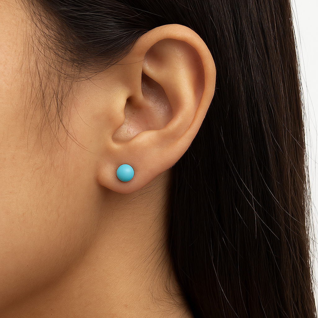 14K Solid Post Set With Turquoise Ball Studs- Screwbacks- Turquoise Sphere Ball Studs - Gold Ball Studs