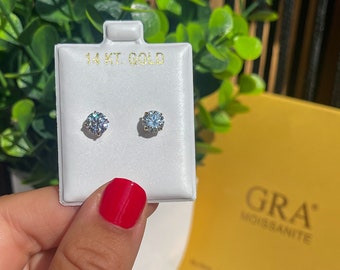 14K Solid Gold Pushback Round Moissanite Studs GRA Certified