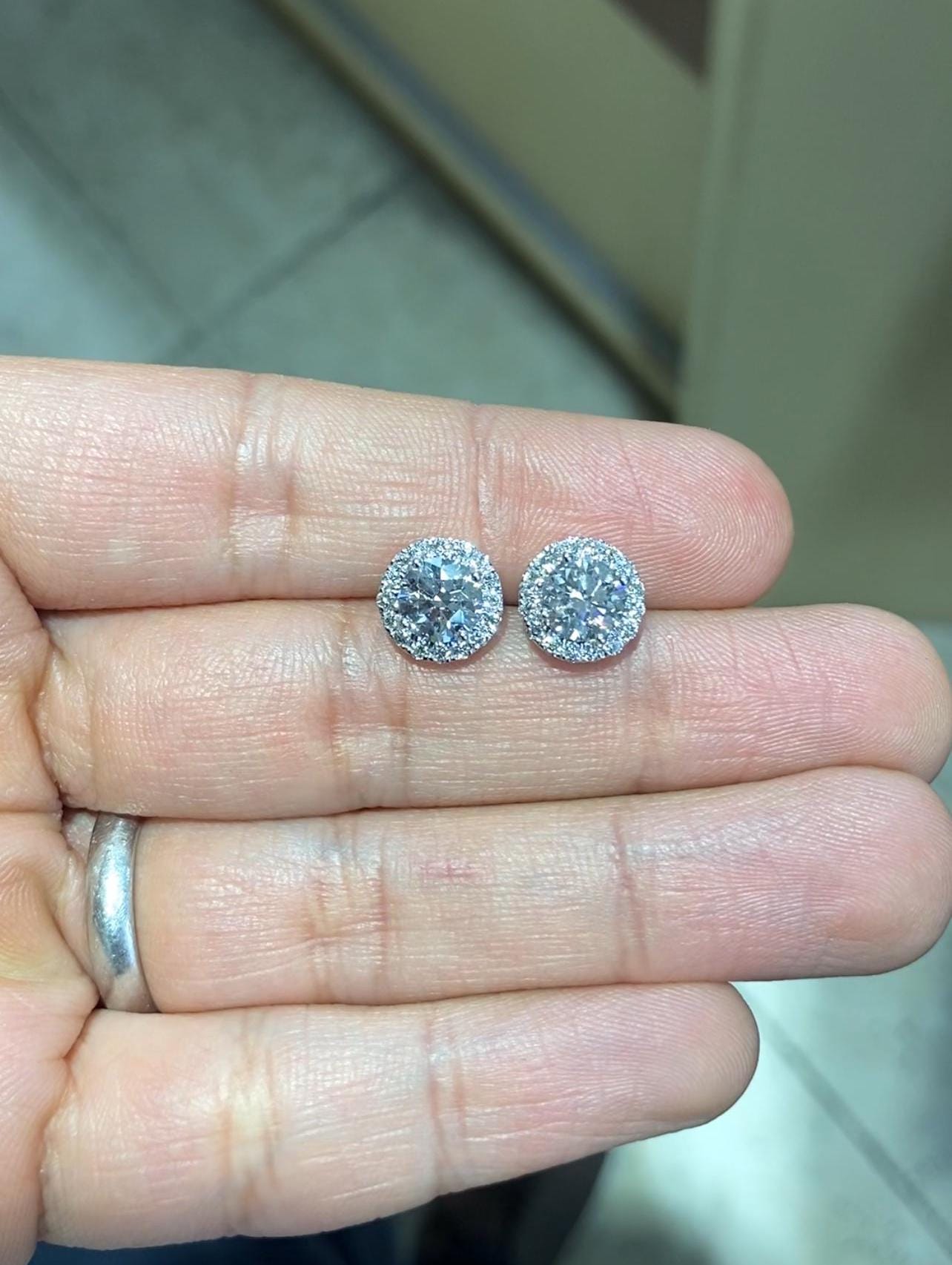 Halo Round Lab Grown Diamond Studs |14K Solid Gold | DEF VVS | 1ct 2.5ct