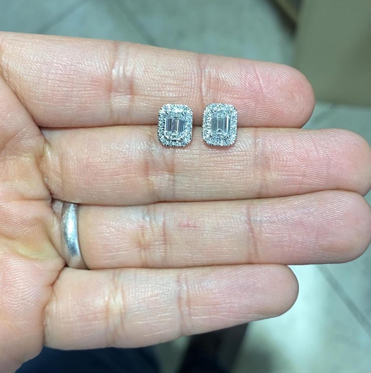 Halo Emerald Lab Grown Diamond Studs |14K Solid Gold | DEF VVS | 1ct 2ct