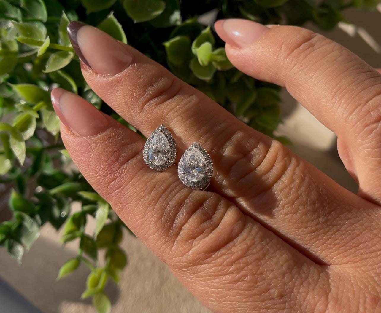 Halo Pear Lab Grown Diamond Studs |14K Solid Gold | DEF VVS | 1ct 1.5ct