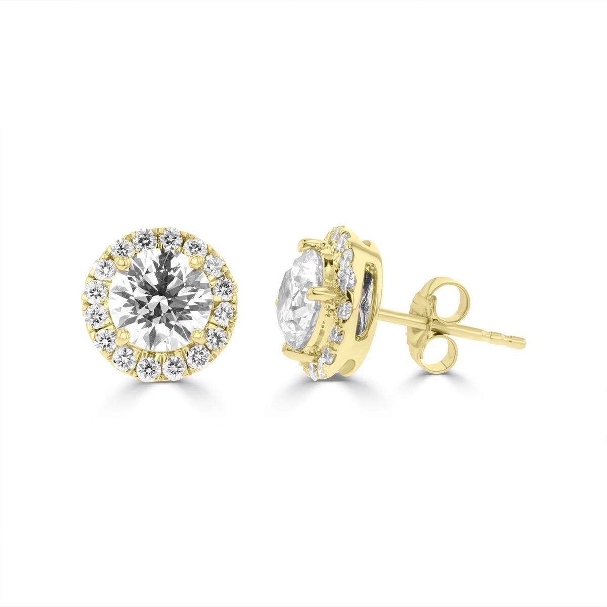 Halo Round Lab Grown Diamond Studs |14K Solid Gold | DEF VVS | 1ct 2.5ct