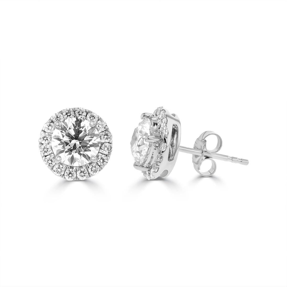 Halo Round Lab Grown Diamond Studs |14K Solid Gold | DEF VVS | 1ct 2.5ct