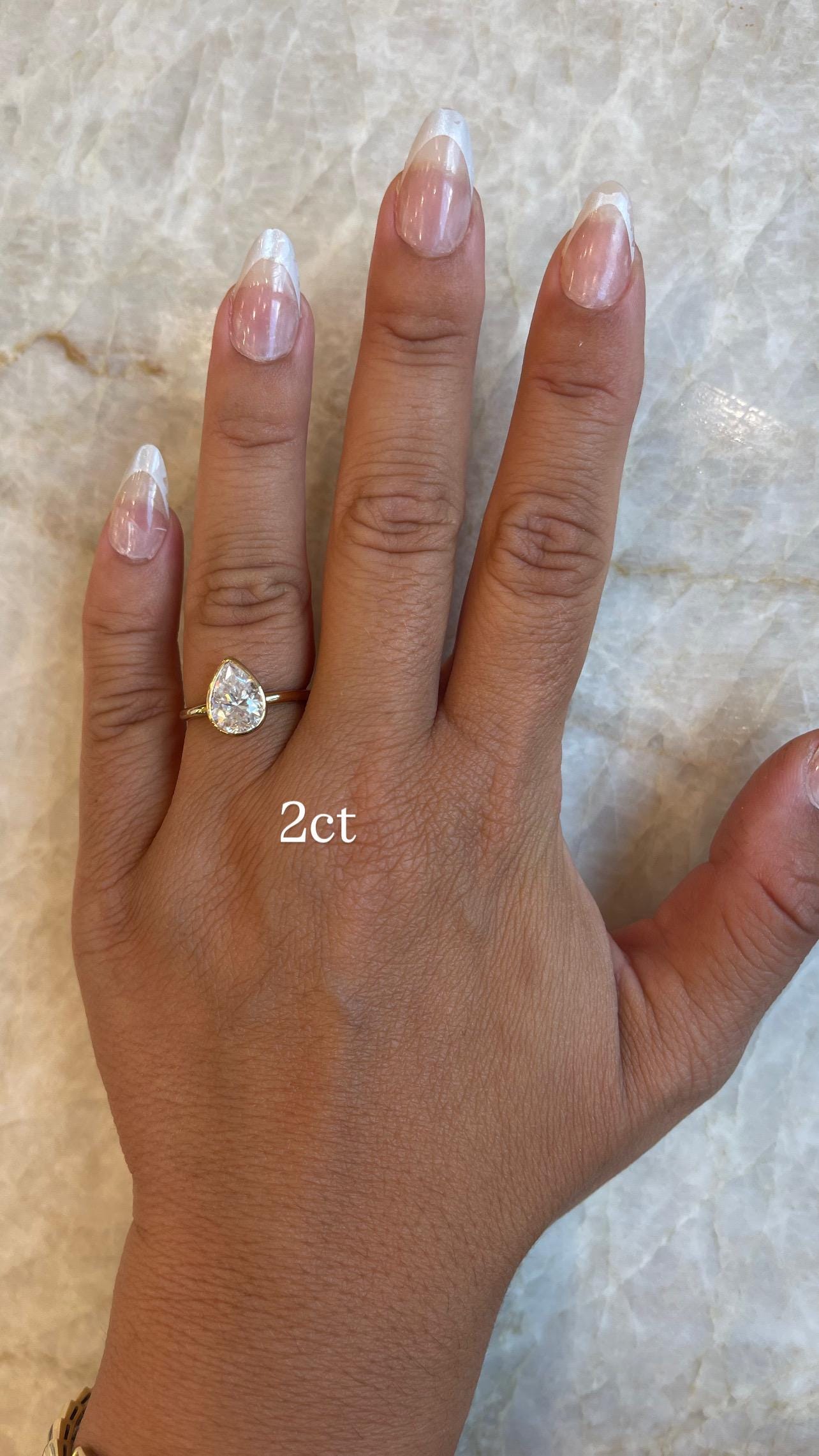 14K Yellow Gold Moissanite Bezel Pear Shape Ring D color VVS1 | 1.5ct 2ct 3.5ct