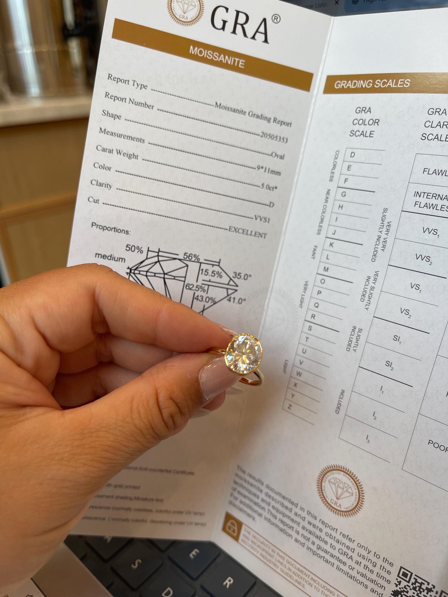 14K Yellow Gold Moissanite Bezel Oval Shape Ring D color VVS1 | 1.5ct 2ct 4ct 5ct