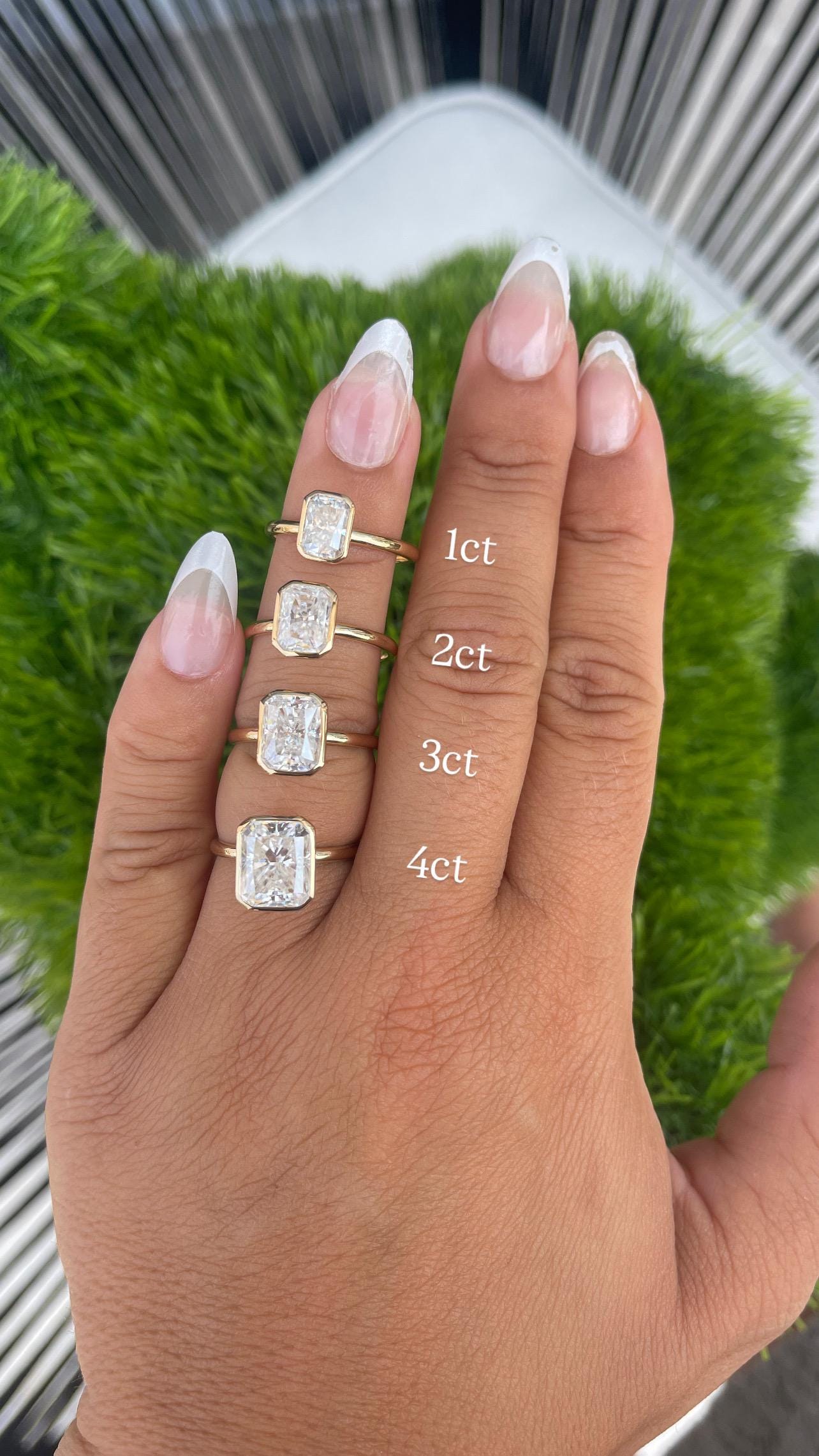 14K Yellow Gold Radiant Cut Moissanite Bezel Engagement Ring | 1ct 2ct 3ct 4ct