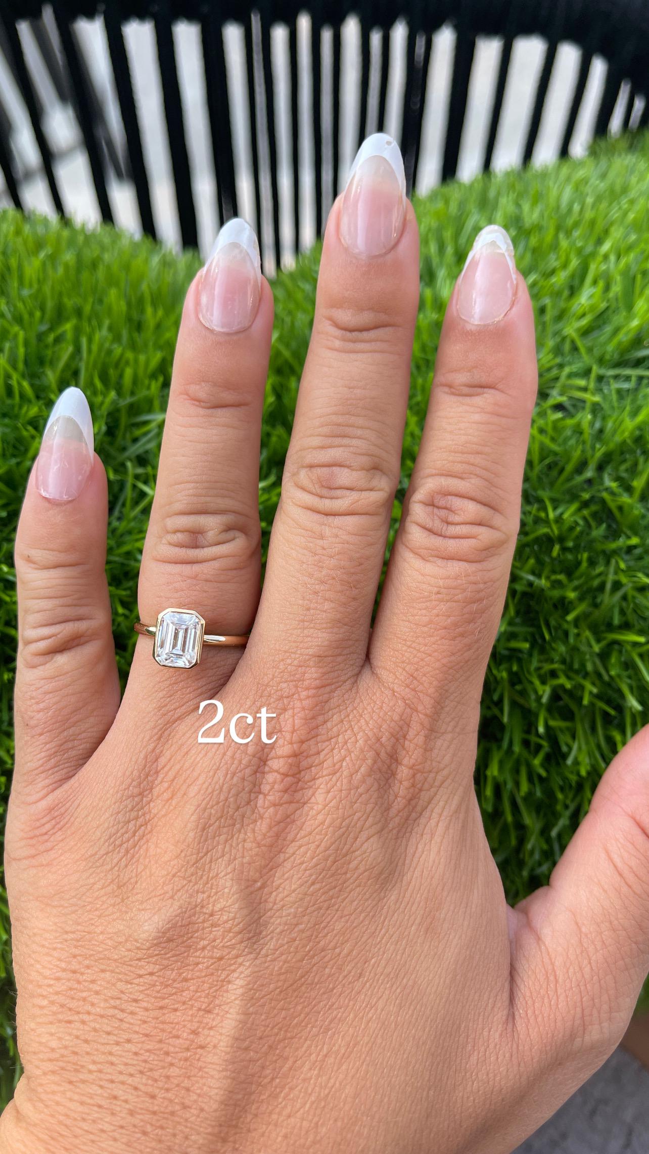 14K Yellow Gold Emerald Cut Moissanite Bezel Engagement Ring | 1ct 2ct 3ct 4ct