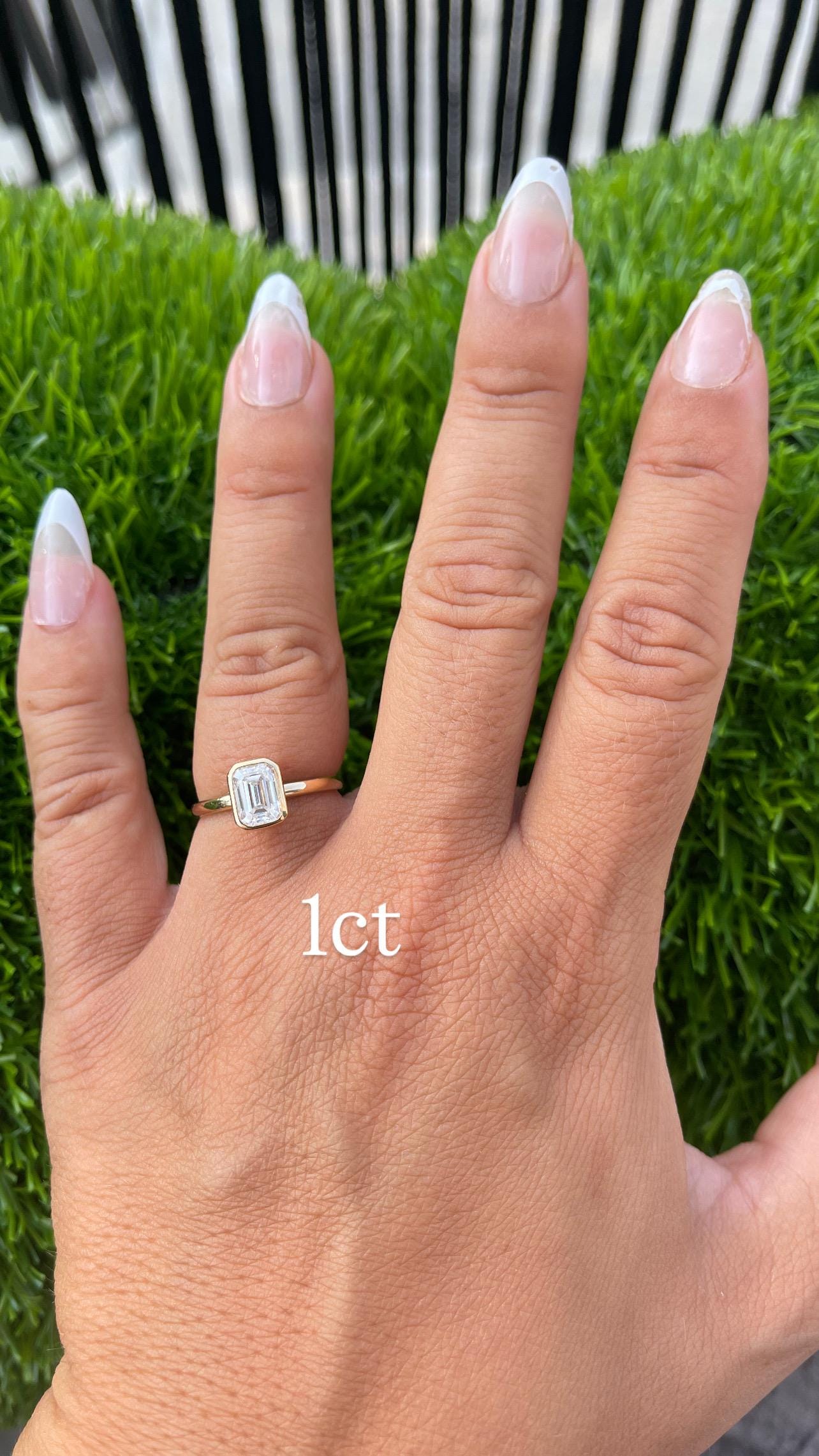 14K Yellow Gold Emerald Cut Moissanite Bezel Engagement Ring | 1ct 2ct 3ct 4ct