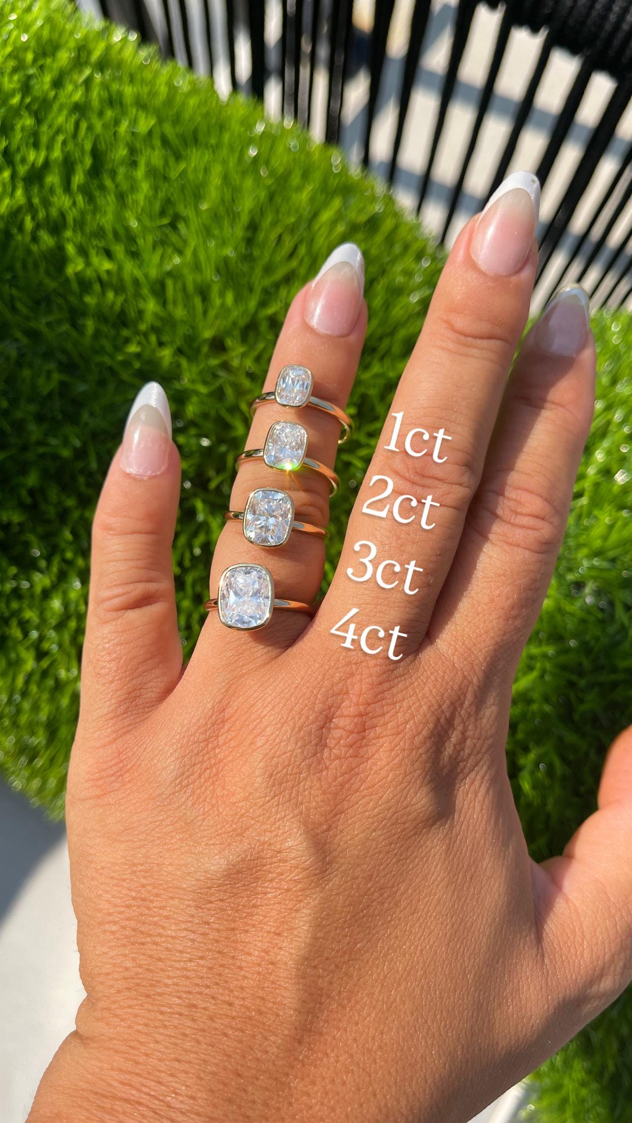 READY TO SHIP 14K Yellow Gold Elongated Cushion Cut Moissanite Bezel Engagement Ring | 1ct 2ct 3ct 4ct