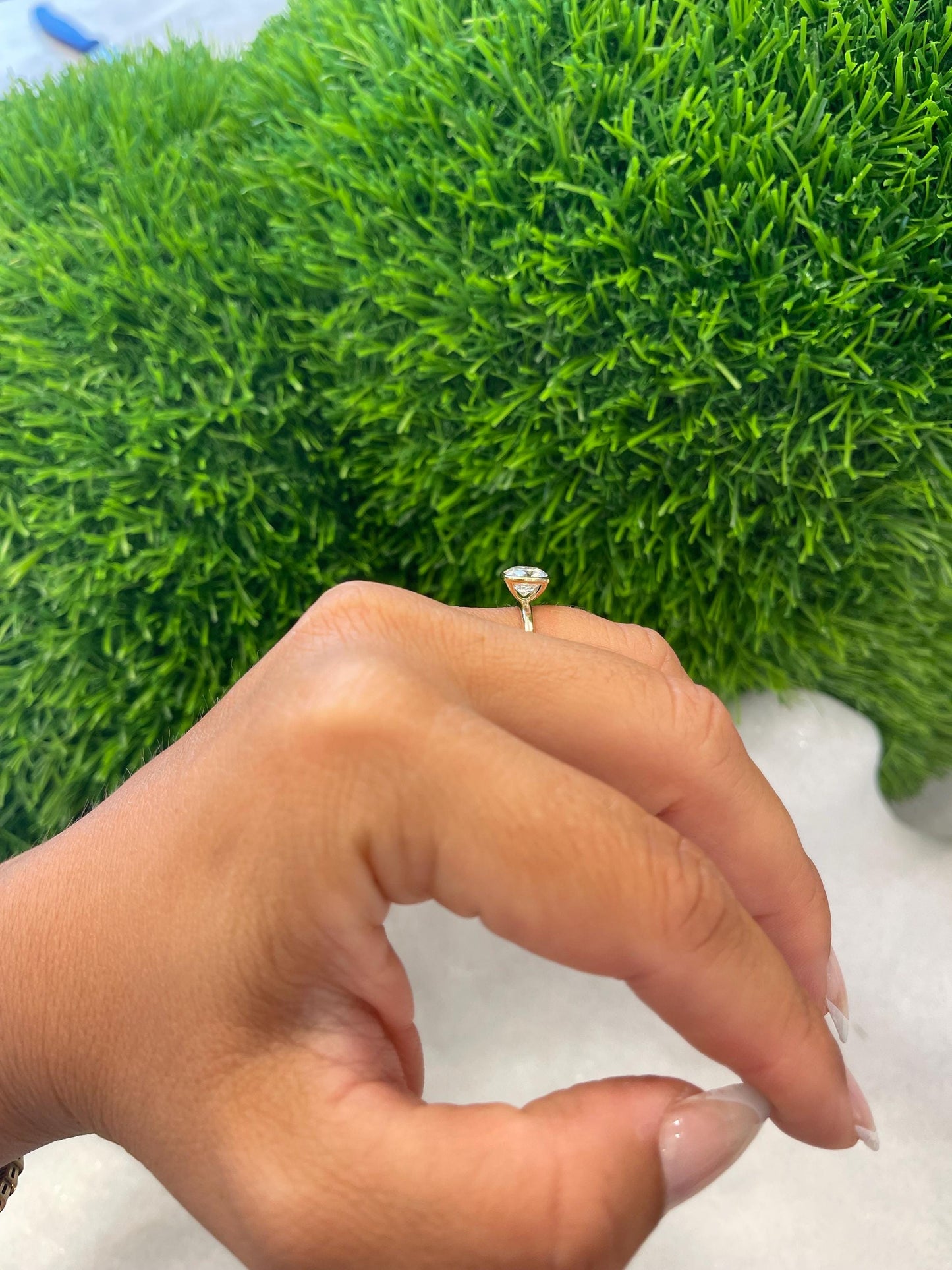 14K Yellow Gold Cushion Cut Moissanite Bezel Ring D color VVS1 | 1.5ct and 2.5ct 3.5ct