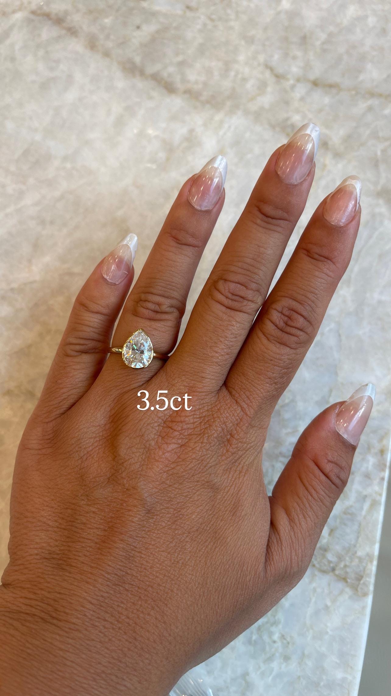 14K Yellow Gold Moissanite Bezel Pear Shape Ring D color VVS1 | 1.5ct 2ct 3.5ct