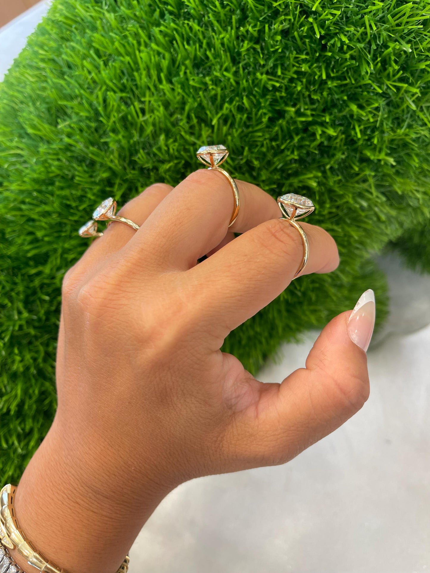 14K Yellow Gold Moissanite Bezel Oval Shape Ring D color VVS1 | 1.5ct 2ct 4ct 5ct