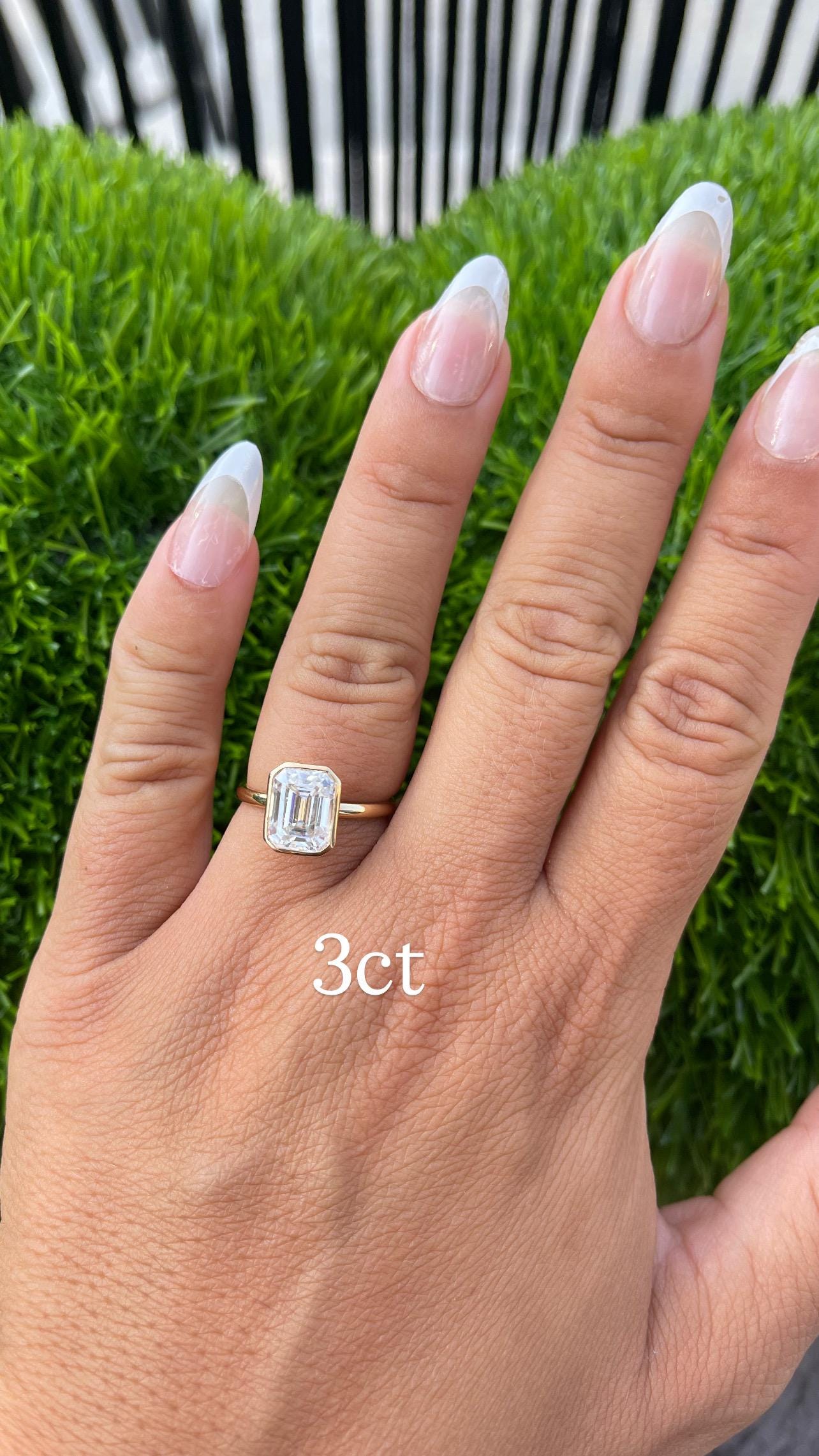 14K Yellow Gold Emerald Cut Moissanite Bezel Engagement Ring | 1ct 2ct 3ct 4ct