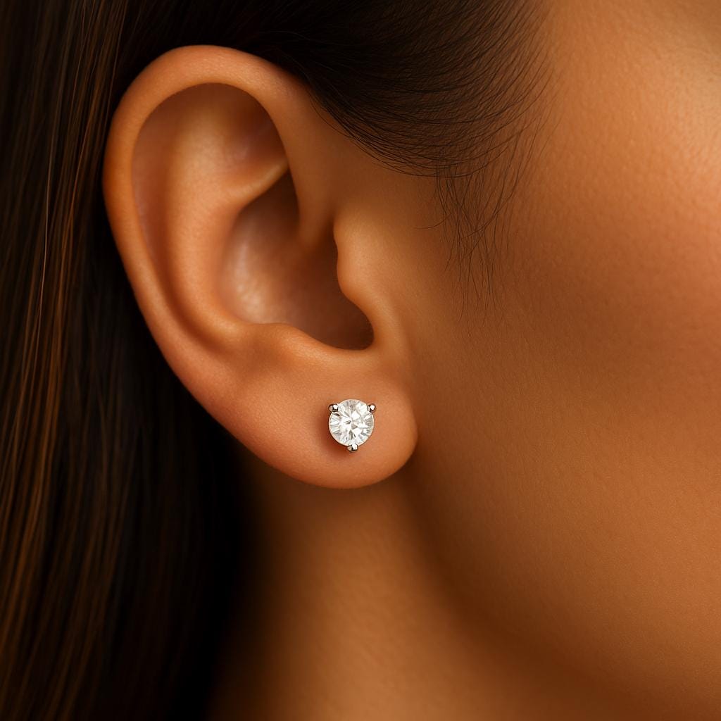14K Solid Gold Diamond Studs | 3 Prong Martini Lab Grown Diamond Round Studs | 14K Gold | DEF VVS | 0.5ct-6ct