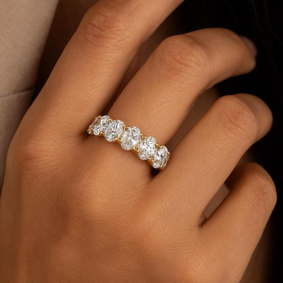 Oval Lab-Grown Diamond Eternity Band | 4ct 5ct 6ct 7ct 8ct Total Weight | E–F Color • VVS–VS Clarity | 14K Solid Gold | Wedding Anniversary
