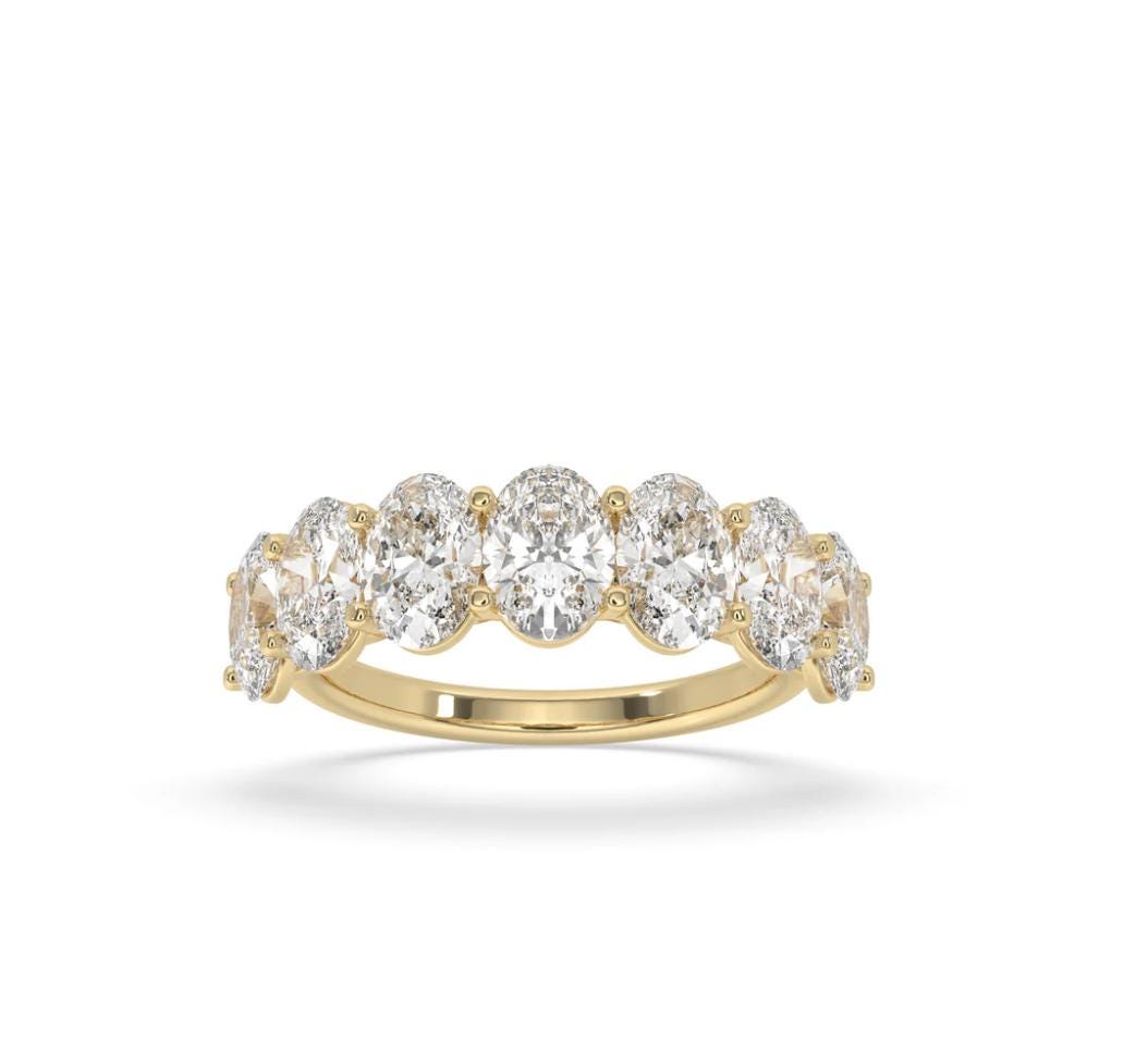 14K Gold 2CTW Lab Grown Diamond Ring – Oval Half Eternity Anniversary Band