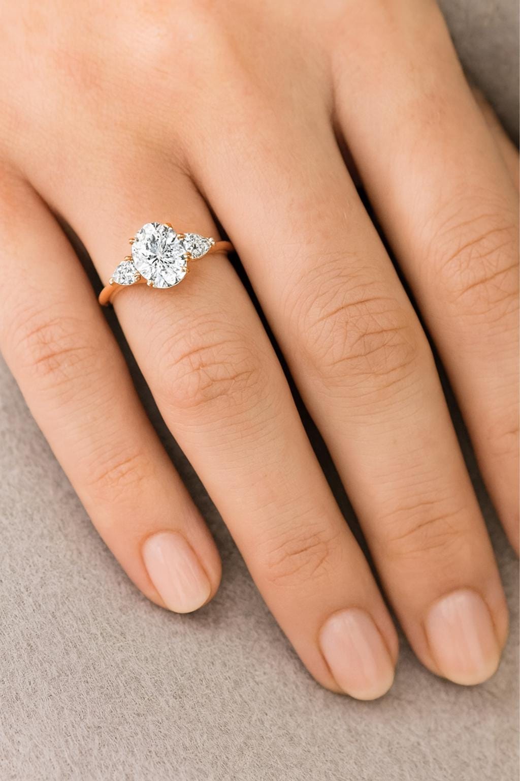 14K Gold 3 Stone Oval Lab Grown Engagement Ring EF VVS–VS | Oval & Pear Lab Diamond Bridal Ring | Engagement Ring | Lab Grown