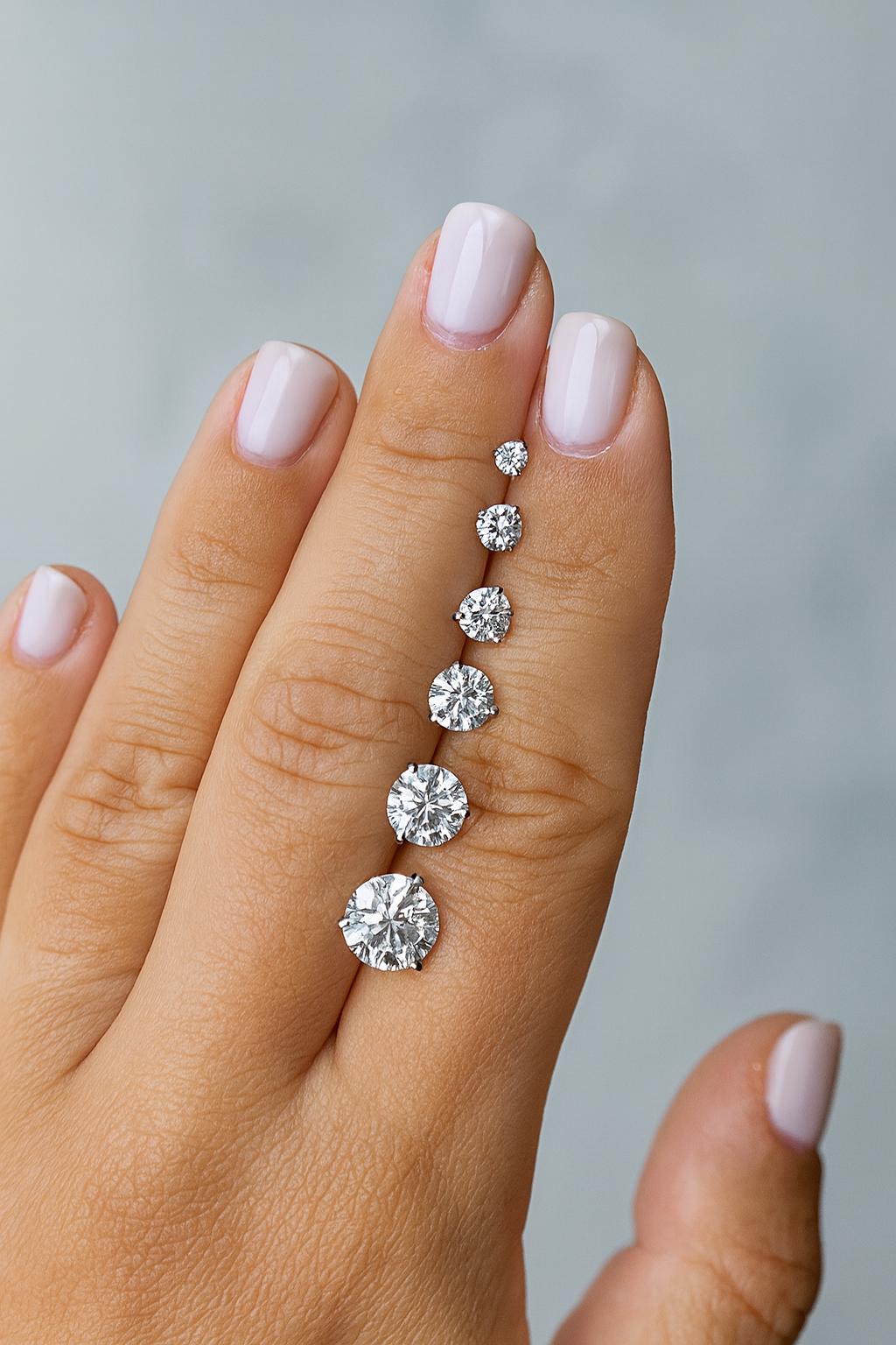 14K Solid Gold Diamond Studs | 3 Prong Martini Lab Grown Diamond Round Studs | 14K Gold | DEF VVS | 0.5ct-6ct