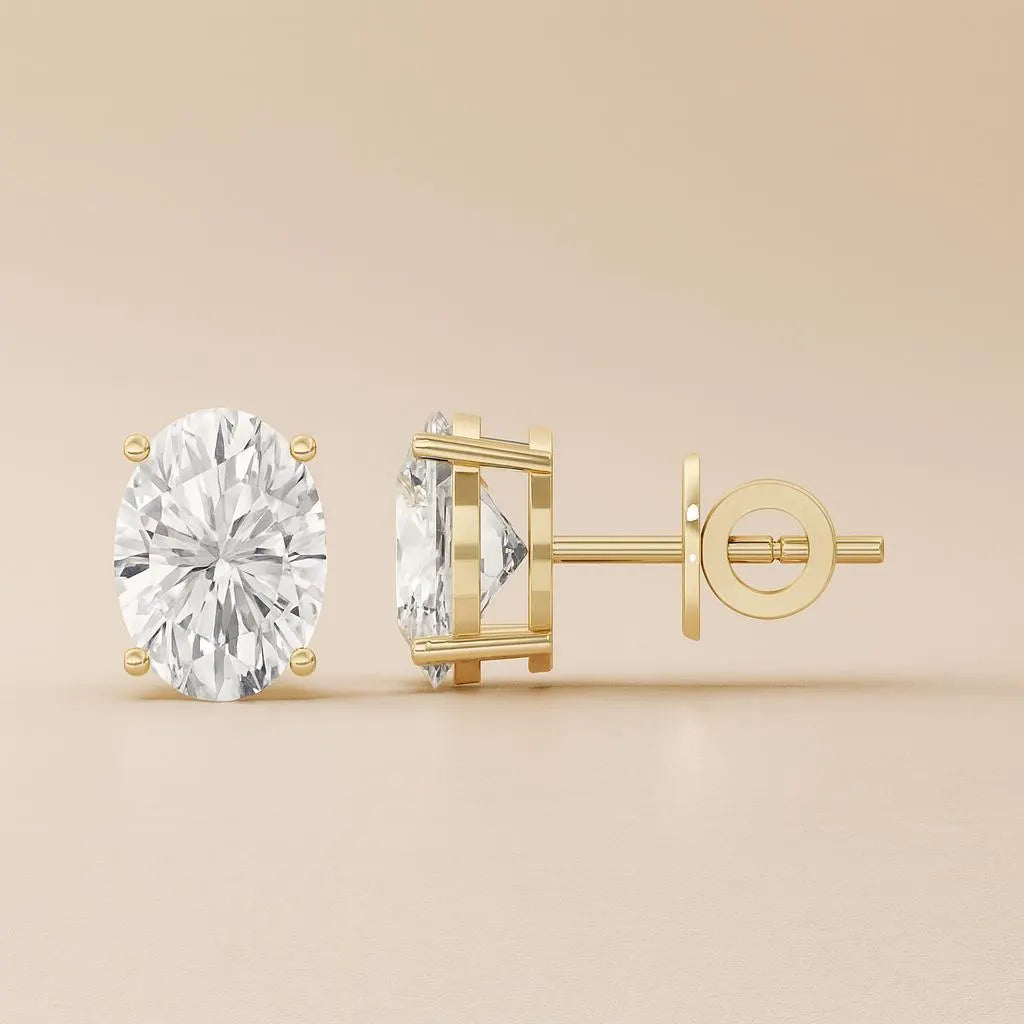 14K Gold Lab-Grown Oval Diamond Stud Earrings E-F VVS (1CTW – 6 CTW) •  Oval Solitaire 4-Prong Studs • Pushbacks