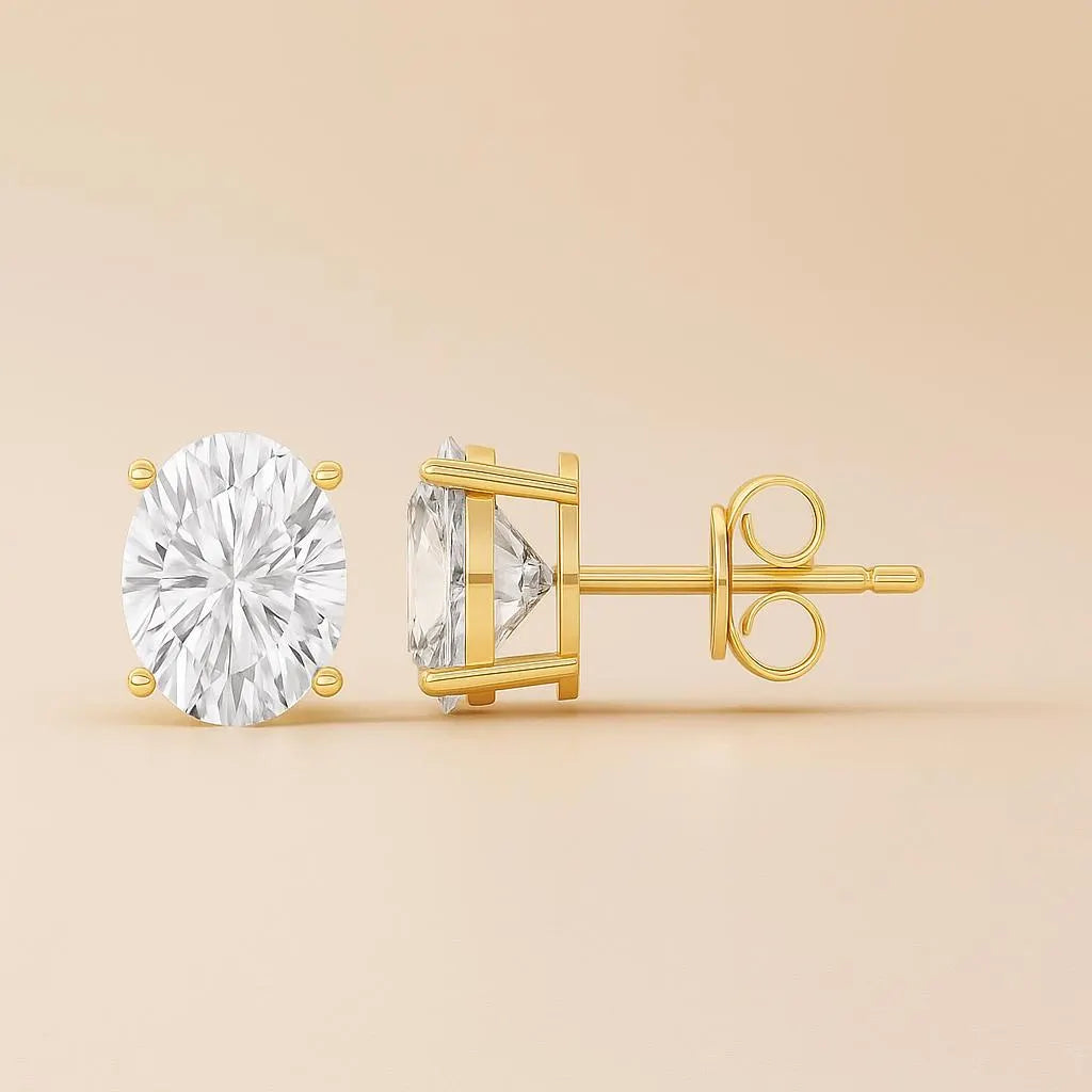 14K Gold Lab-Grown Oval Diamond Stud Earrings E-F VVS (1CTW – 6 CTW) •  Oval Solitaire 4-Prong Studs • Pushbacks