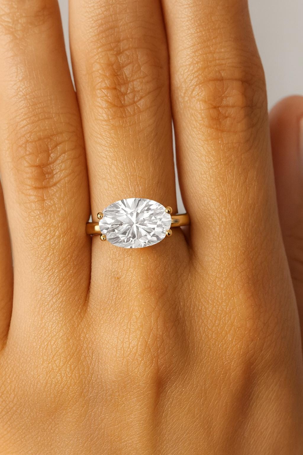 14K Gold East To West Oval Lab Grown Engagement Ring EF VVS–VS| Solitaire Oval Sideways Engagement Ring | Lab Grown | Minimalist Ring