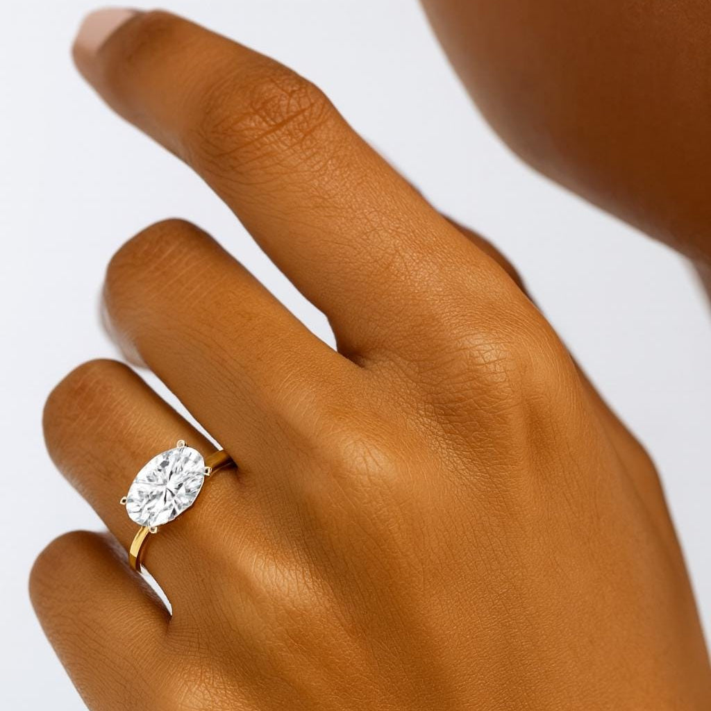 14K Gold East To West Oval Lab Grown Engagement Ring EF VVS–VS| Solitaire Oval Sideways Engagement Ring | Lab Grown | Minimalist Ring