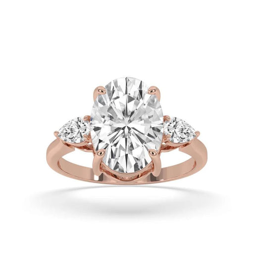 14K Gold 3 Stone Oval Lab Grown Engagement Ring EF VVS–VS | Oval & Pear Lab Diamond Bridal Ring | Engagement Ring | Lab Grown