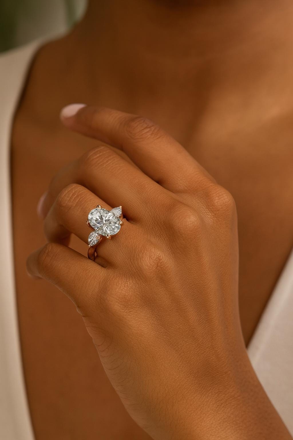 14K Gold 3 Stone Oval Lab Grown Engagement Ring EF VVS–VS | Oval & Pear Lab Diamond Bridal Ring | Engagement Ring | Lab Grown