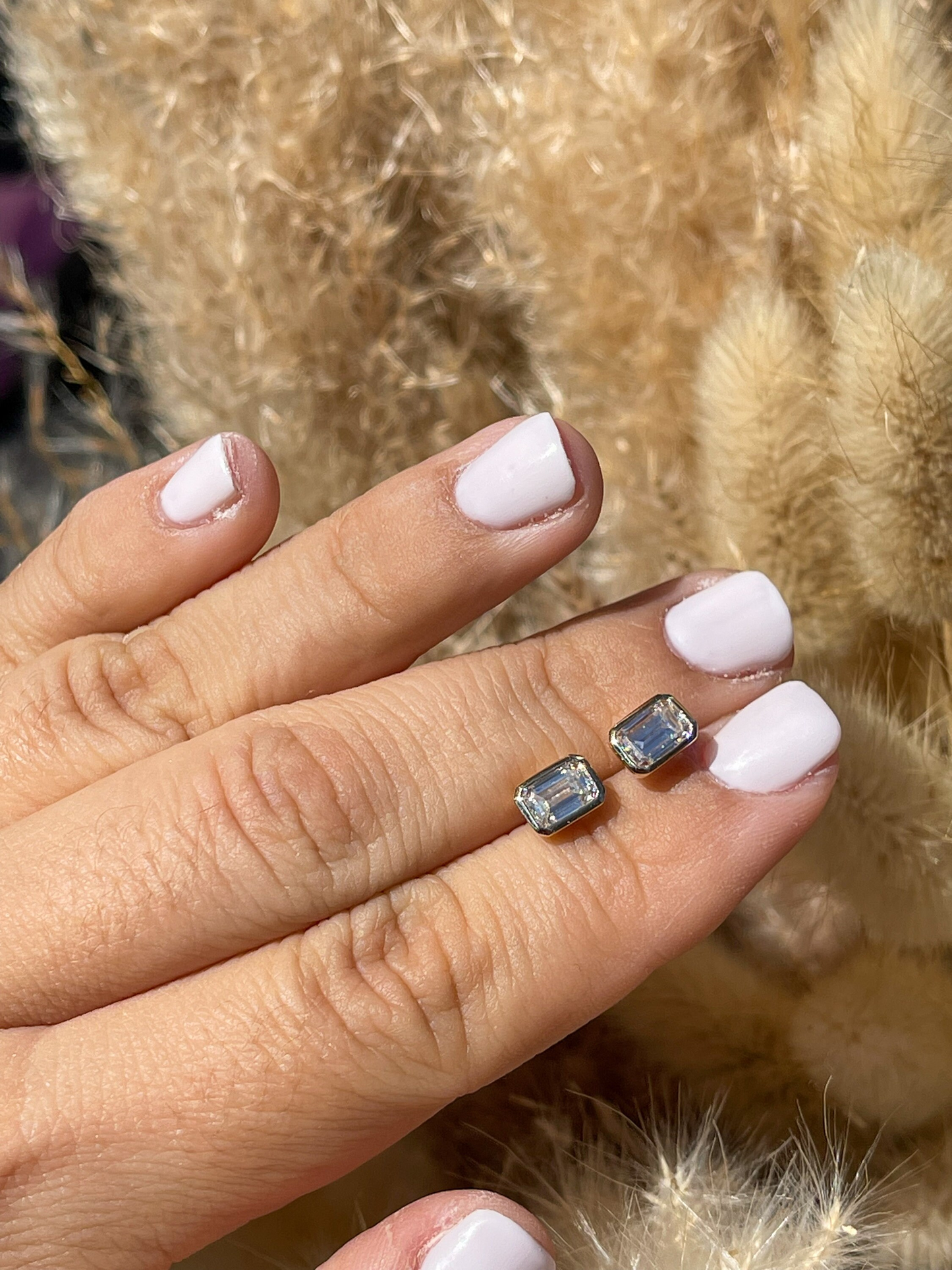 14K Gold Bezel Emerald Pushback  Moissanite Studs