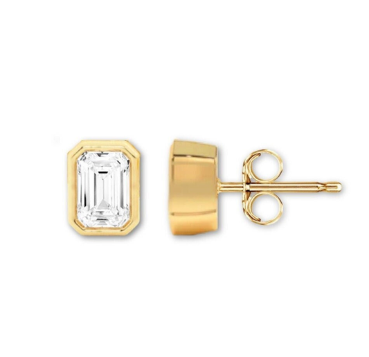 14K Gold Bezel Emerald Pushback  Moissanite Studs