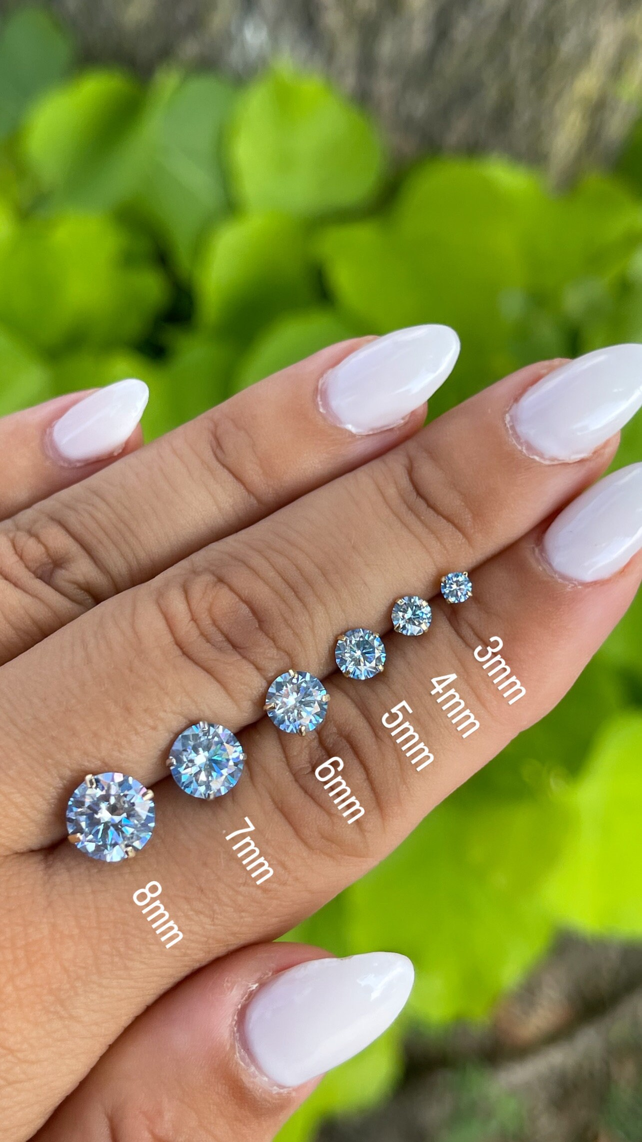 14K Solid Gold Martini 3 Prong Ocean Blue Moissanite Screwback Studs GRA Certified D Color VVS1 Round | Sold As Pair