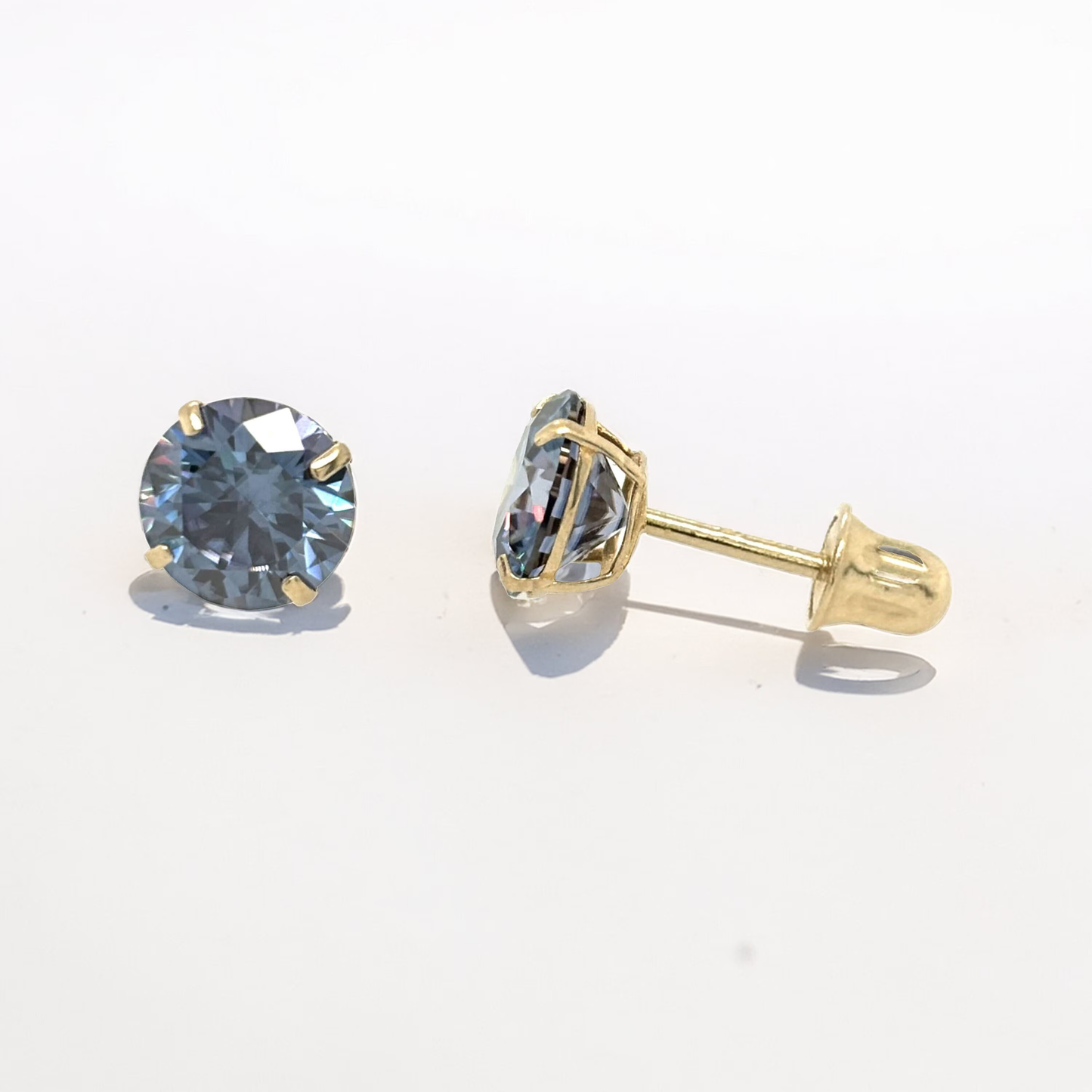14K Solid Gold Screwback Dark Blue Moissanite Screwback Studs GRA Certified D Color VVS1 | 4 Prong Basket Set Studs | Sold As Pair