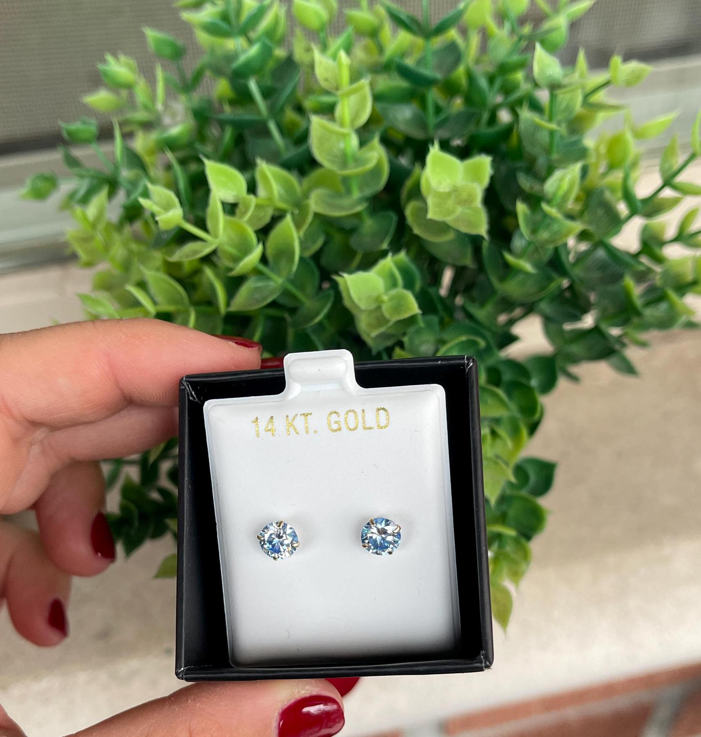 14K Solid Gold Ocean Blue Moissanite Screwback Studs GRA Certified D Color VVS1 Round | 4 Prong Basket Set Studs | Sold As Pair