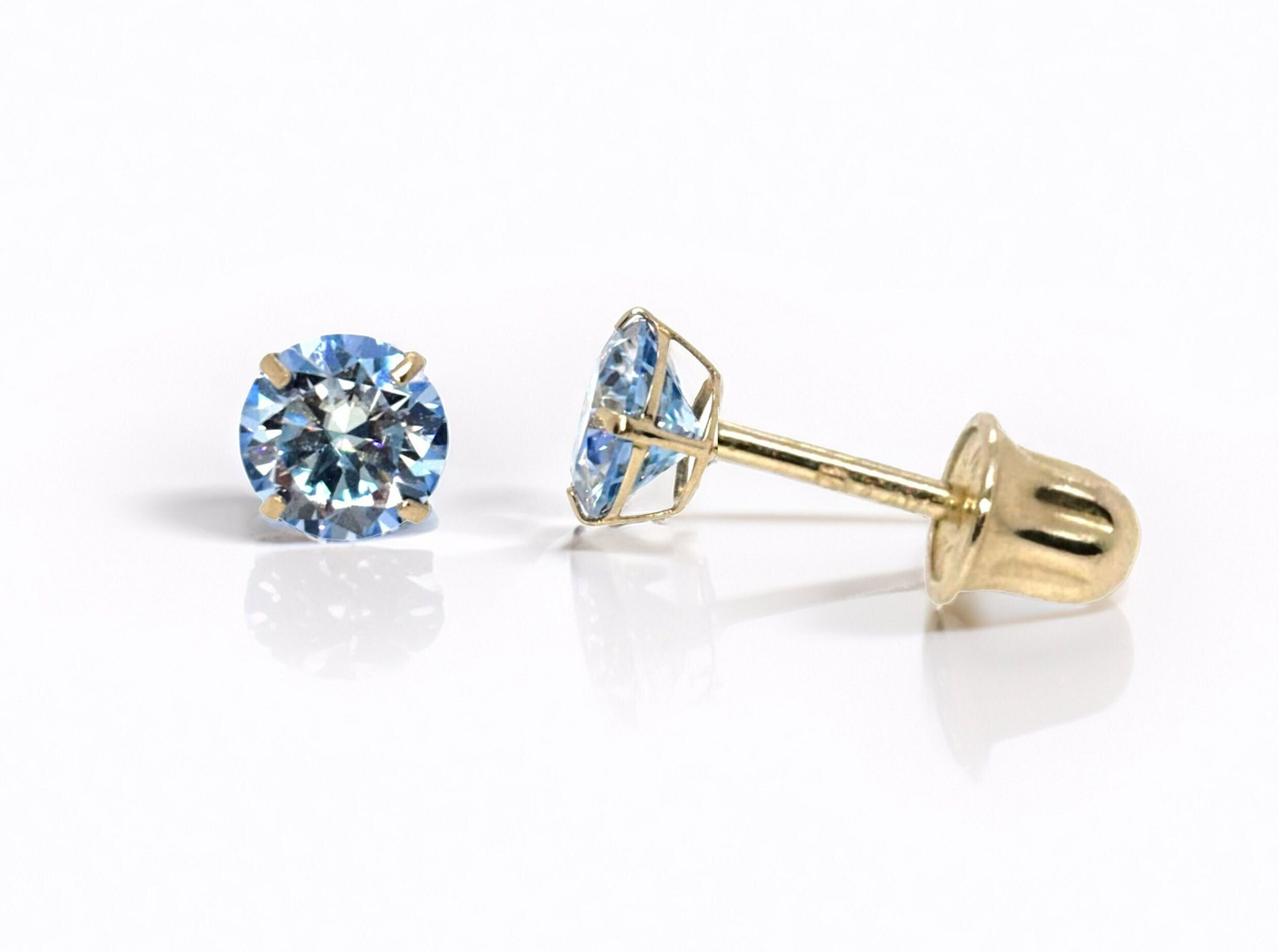 14K Solid Gold Ocean Blue Moissanite Screwback Studs GRA Certified D Color VVS1 Round | 4 Prong Basket Set Studs | Sold As Pair
