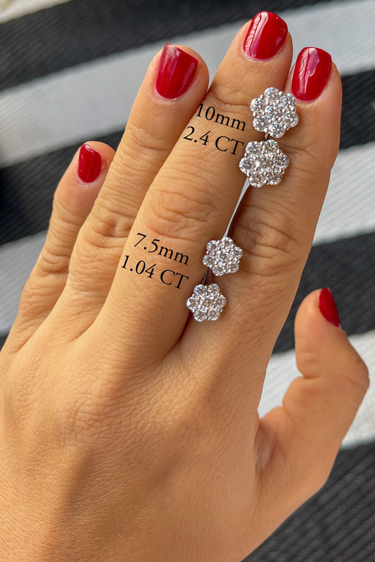 14K Solid Gold Moissanite Cluster Flower Screwbacks Stud Earrings | DEF VS Clarity| Diamond Studs