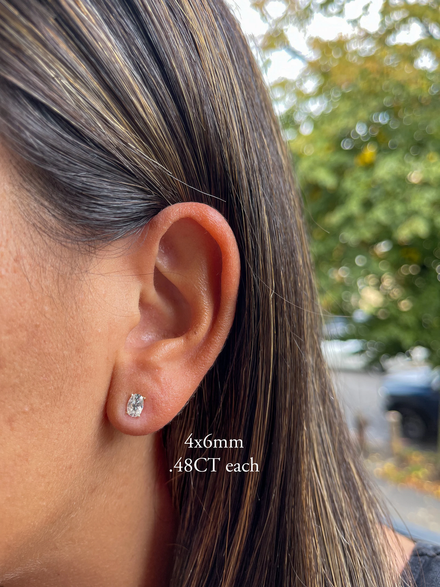 D Color VVS1 Oval Moissanite Studs | Solid Gold Solitaire 4 Prong