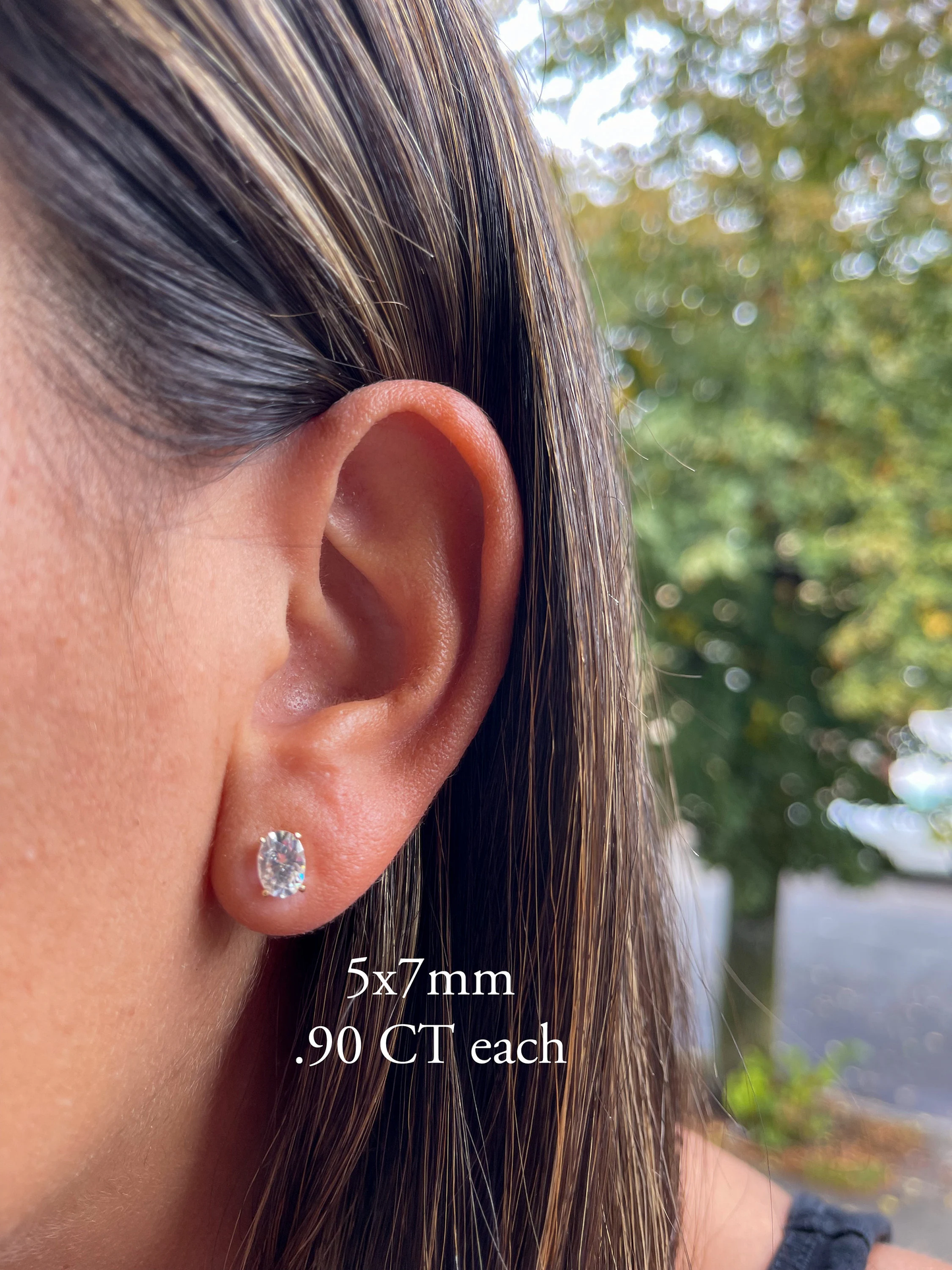 D Color VVS1 Oval Moissanite Studs | Solid Gold Solitaire 4 Prong