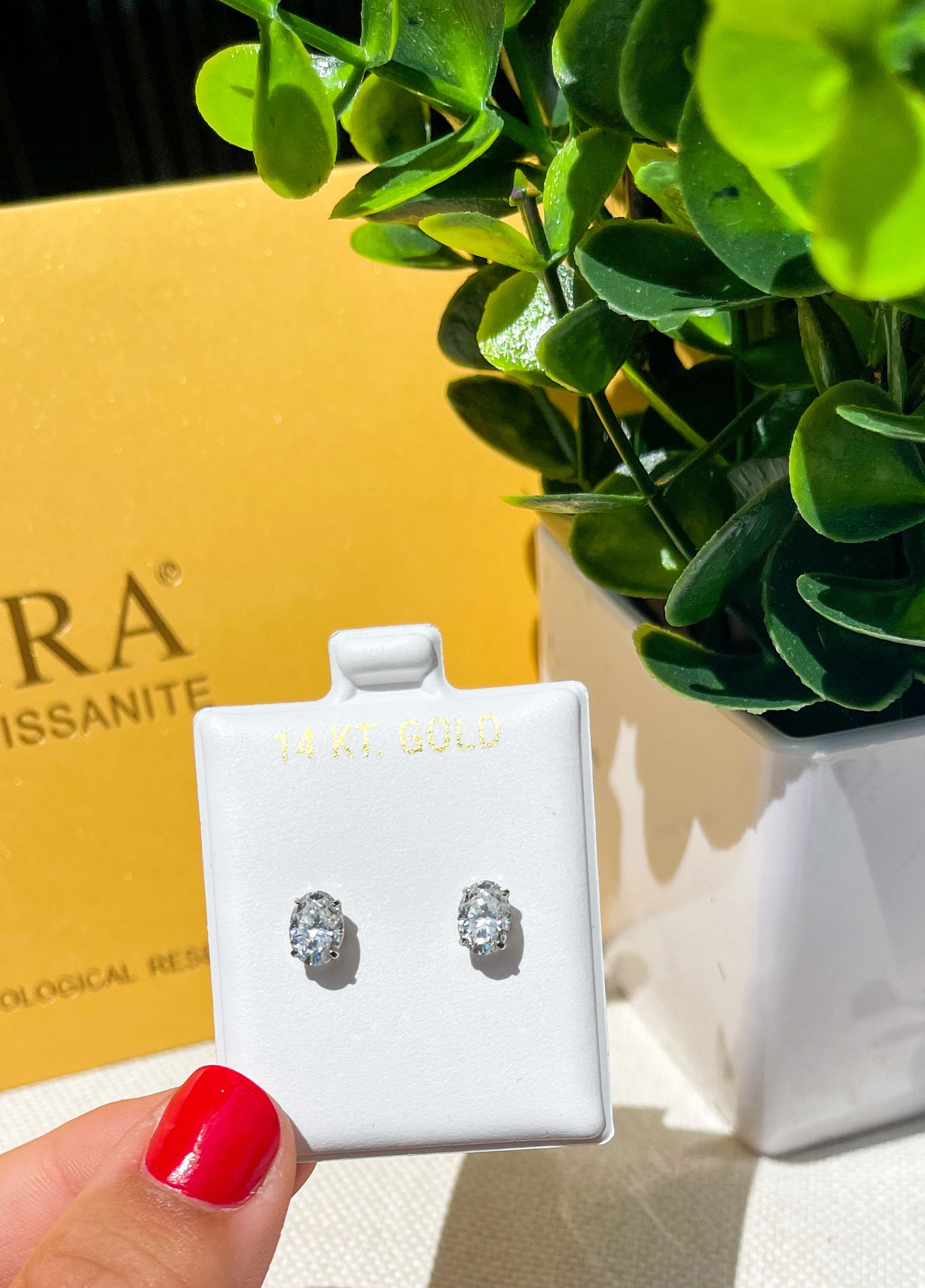 D Color VVS1 Oval Moissanite Studs | Solid Gold Solitaire 4 Prong