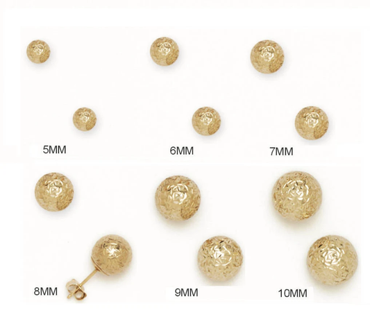 14K Solid Gold Crystal Cut Ball Studs | Diamond Cut Ball Studs | Gold Ball Studs |
