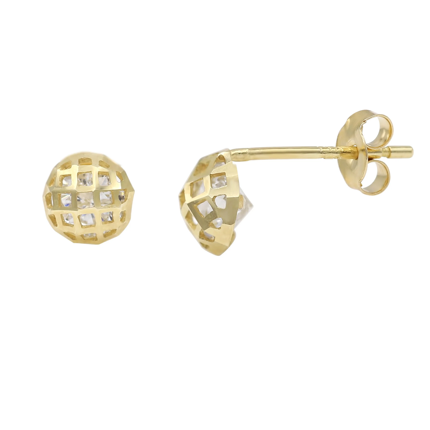 14K Solid Gold Fancy Set Of Push Back Half Ball Stud | Laser Cut Fancy Half Ball Pushbacks