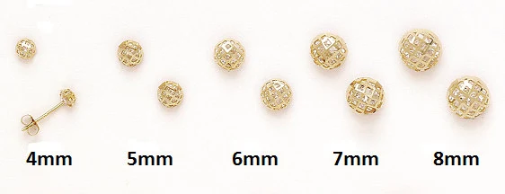 14K Solid Gold Fancy Set Of Screw back Half Ball Stud | Laser Cut Fancy Half Ball