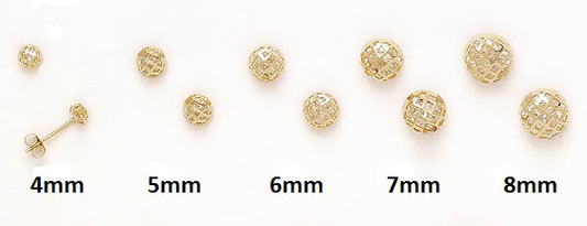 14K Solid Gold Fancy Set Of Screw back Half Ball Stud | Laser Cut Fancy Half Ball