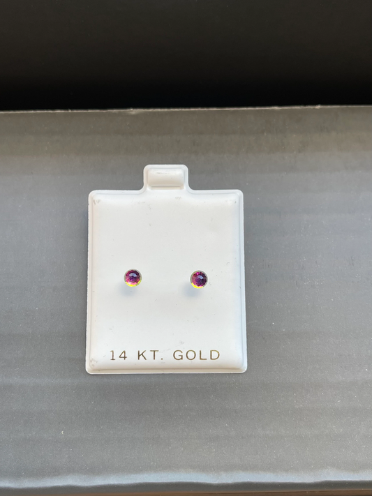 14K Solid Gold Crystal ball Studs | Iridescent Ball Screw back Studs
