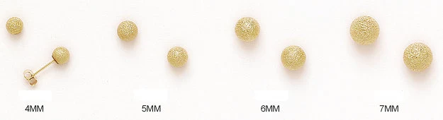 14K Solid Yellow Gold Stardust Laser Cut Glimmer Ball Push-Back Stud Earrings Set (Multiple Sizes Available) #S94750